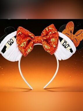 Halloween Sequin Orange Bow Ears Disney Headband